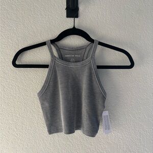 American Eagle Outfitters Gray Ribbed High-Neck Cropped Tank